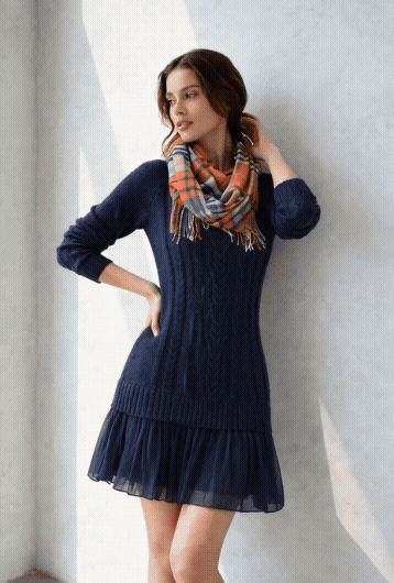 Cable Knit Dress/Navy