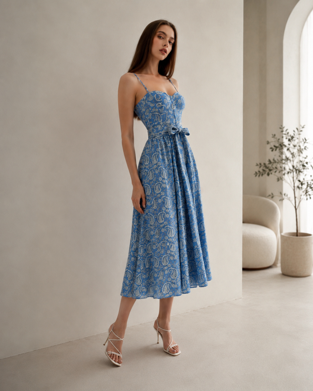 Camellia Midi Dress - Blue & White Paisley Sundress